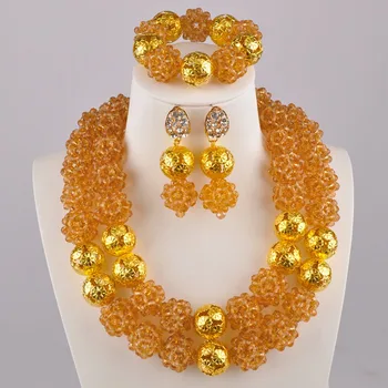 

Champagne Gold Necklace African Beads Jewelry Set Crystal Nigerian Wedding Sets