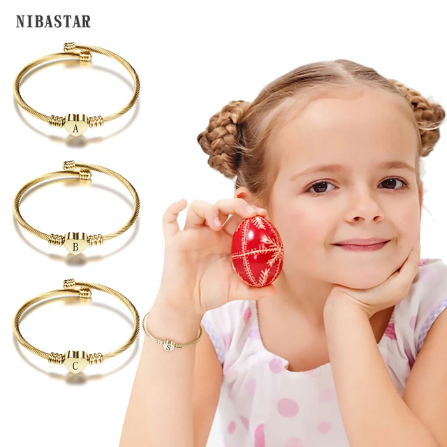 Bracelets Initiales En Acier Inoxydable Pour Enfants, Joli Cadeau  Personnalisé Pour Bébé, Couleur Or, En Forme De Cœur, Fait À La Main, Gi -  Bracelets - AliExpress