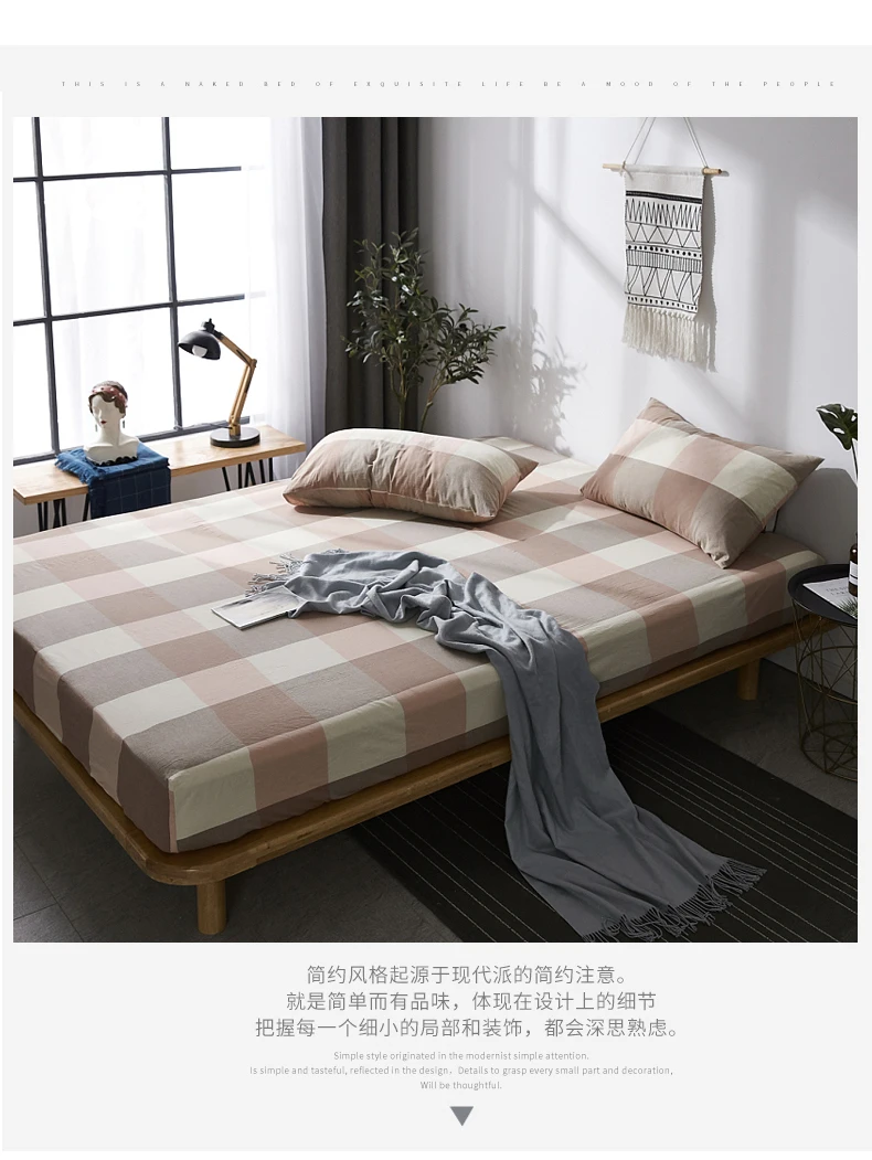 cotton Fitted Sheet high quality solid color Bed Sheet Four Corners With Elastic Band Mattress Cover Twin Full Queen King