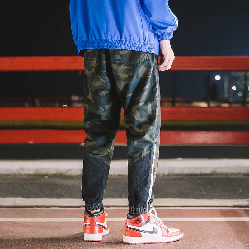 

2020 Spring Main Push Large Size Night View Cowboy Patchwork Webbing Labeling Casual Pants Hk40 M-5