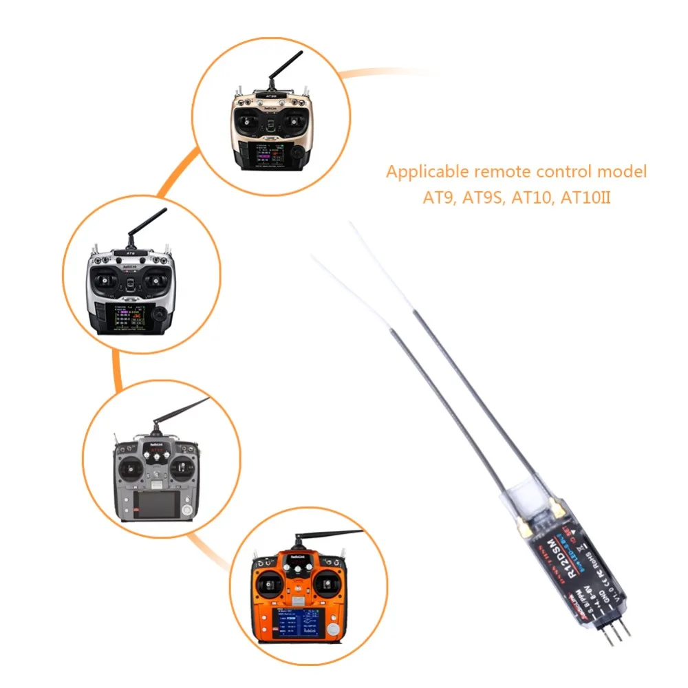 

Радиоуправляемый мини-приемник Radiolink R12DSM, 2,4 ГГц, 12 каналов, сигнал SBUS/PPM, DSSS и FHSS, гоночные дроны двойного спектра AT9/AT9S/AT10/AT10II