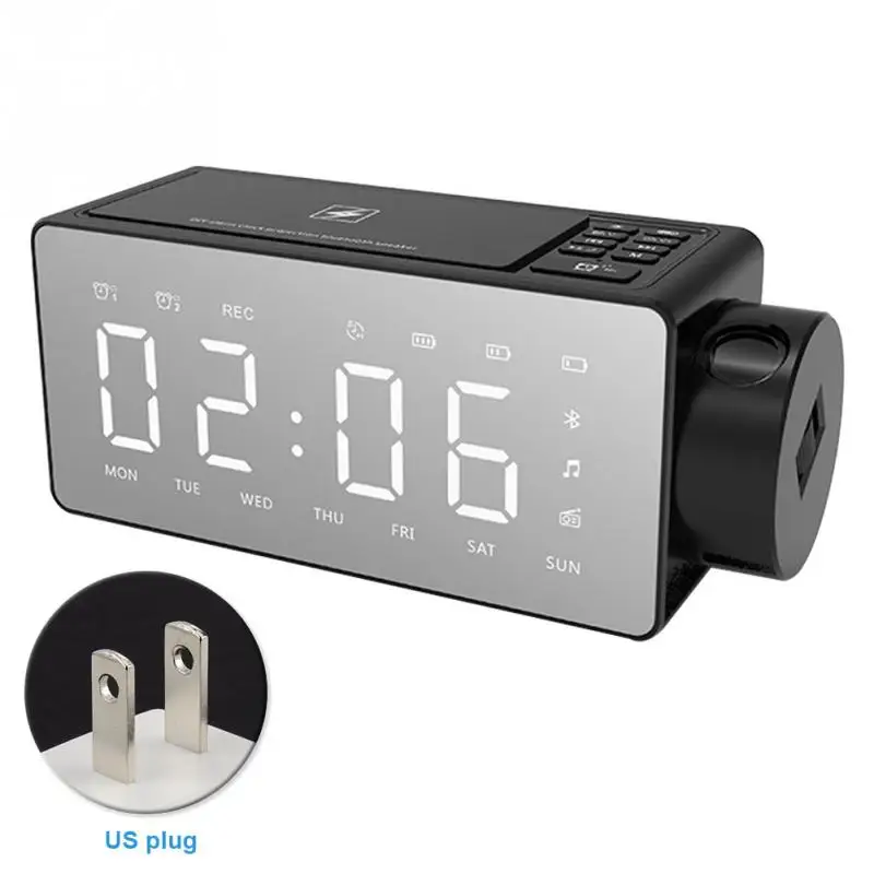 Black US Plug Проекционный будильник, Bluetooth динамик, Беспроводная зарядка, умный будильник, fm-радио, один щелчок, повтор, Украшение Рабочего Стола - Цвет: Black US Plug