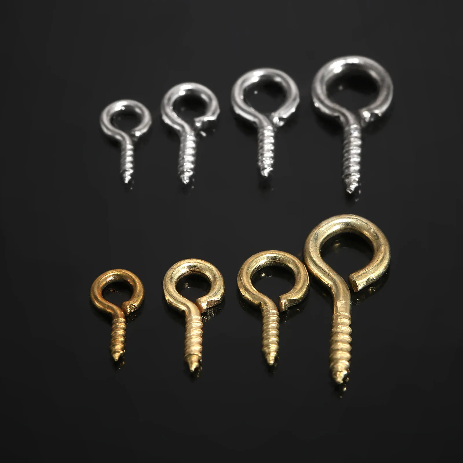 200Pcs Furniture Metal Small Mini Eye Pins Eyepins Hook Eyelets Screw Clasps Jewelry Findings Threaded Hardware 0# 03# 04# 05