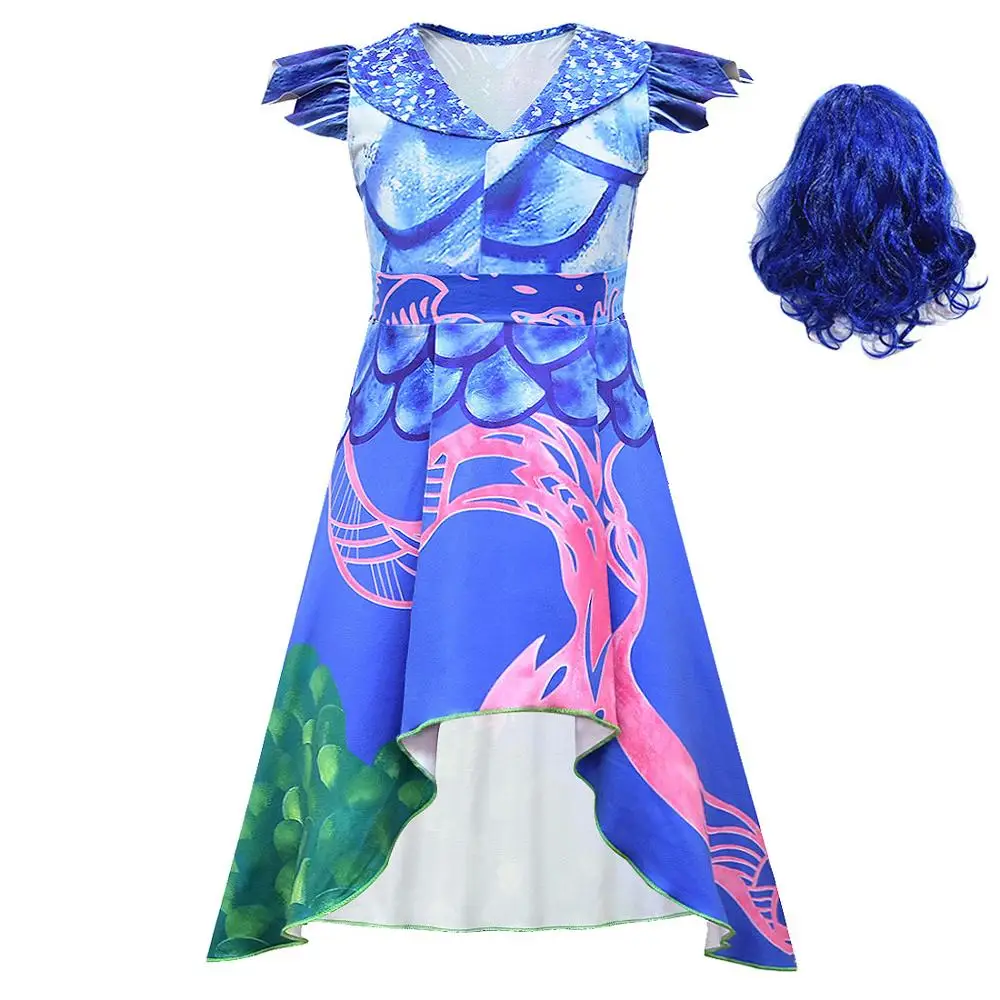Parrucca Lunga Blu Ondulata Per Bambina - Costume Uma Descendants 3 Halloween