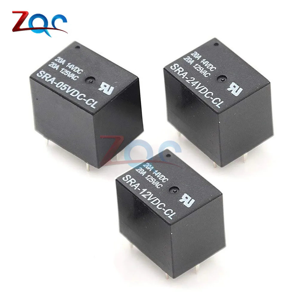 

5Pcs 5V 12V 24V 20A DC Power Relay SRA-05VDC-CL SRA-12VDC-CL SRA-24VDC-CL 5Pin PCB Type In stock Black Automobile relay