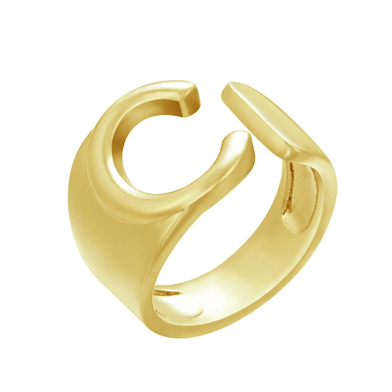 ZHUKOU gold color letter rings Punk chunky rings A-Z Initials ring Women/men Meaningful Jewelry