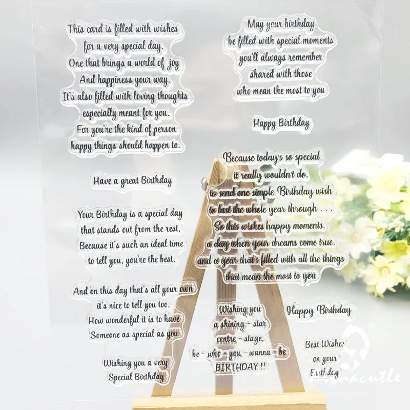 Alinacutle CLEAR STAMPS Birthday Sentiment Scrapbooking Card Album Paper Craft Rubber Roller Transparent Silicon Clear Stamp Clear Stamps Clear Rubber Stamps