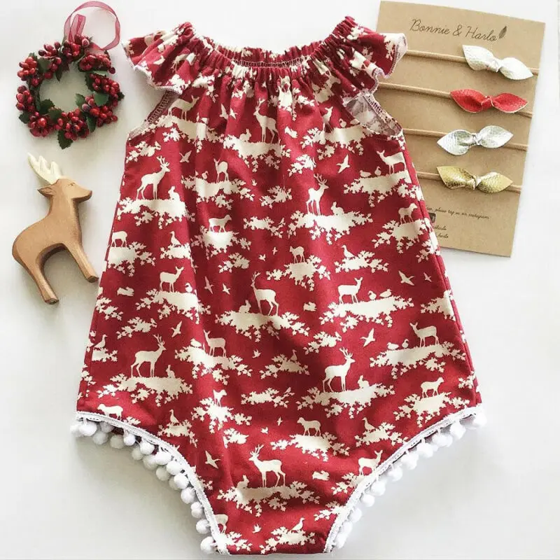 

Imcute Xmas Romper Newborn Baby Girls Romper Christmas Jumpsuit Reindeer Snow Printed Sweet Baby Short Sleeve New year Clothes