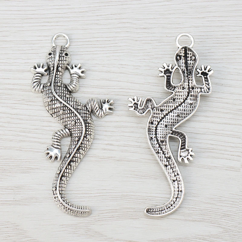 5 x старинное серебро большой Gecko Подвески «ящерица» Кулоны из нержавеющей стали для Цепочки и ожерелья ювелирных изделий, украшения своими руками, 72x31 мм