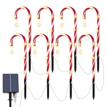 

Christmas Solar Candy Cane Stars Light Outdoor Pathway Driveway Markers Decoration Set of 8 Red and White Xmas Home Indoor Decor