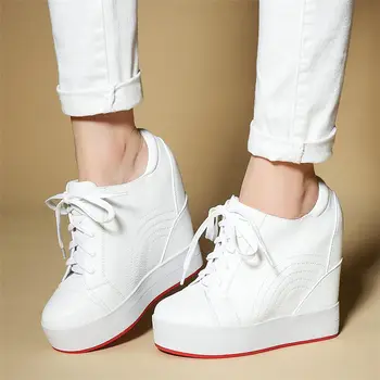 

Lace Up Fashion Sneakers Women Genuine Leather Wedges High Heel Ankle Boots Female Round Toe Platform Pumps Shoes Casual Shoes
