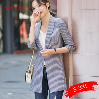 

High Quality Striped Small Suit Blazer 2020 Summer New Three Quater Sleeve Fashion Retro Slim Women's Casual Jacket Coats