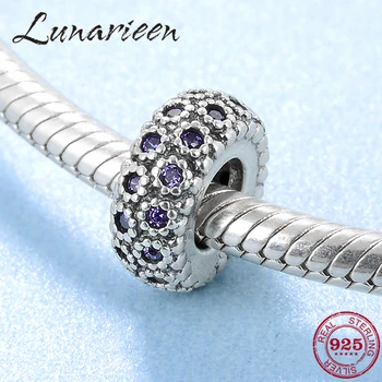 

New 925 Sterling Silver like a flower purple CZ spacer beads for womens gift Fit Original europeu Charm Bracelet Jewelry making