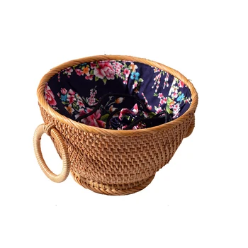 

Hot Rattan Weave Fruit Basket Round Organizers Box Dried Fruit Candy Snacks Dessert Food Storage Container