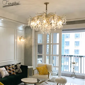 

American Light Luxury Crystal Chandelier Lighting Modern LED Transparent Crystal Chandelier Loft Living Room Cafe Villa Lamps