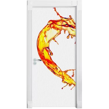 

Print Art Picture Yellow Liquid Splashing Door Sticker Home Decor Decals Self Adhesive Waterproof Mural For Bedroom Renovation