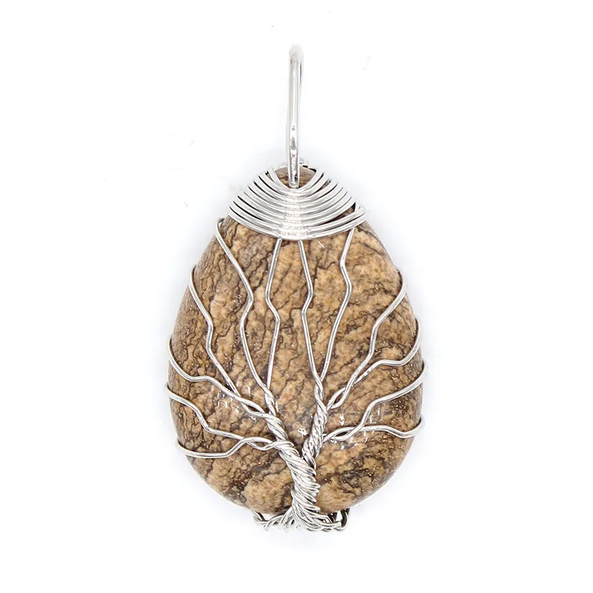KFT Wire Wrapped Tree of Life Pendant Natural Healing Crystal Quartz Tear Drop Chakra Points Reiki Stone Pendant Jewelry - Image 6