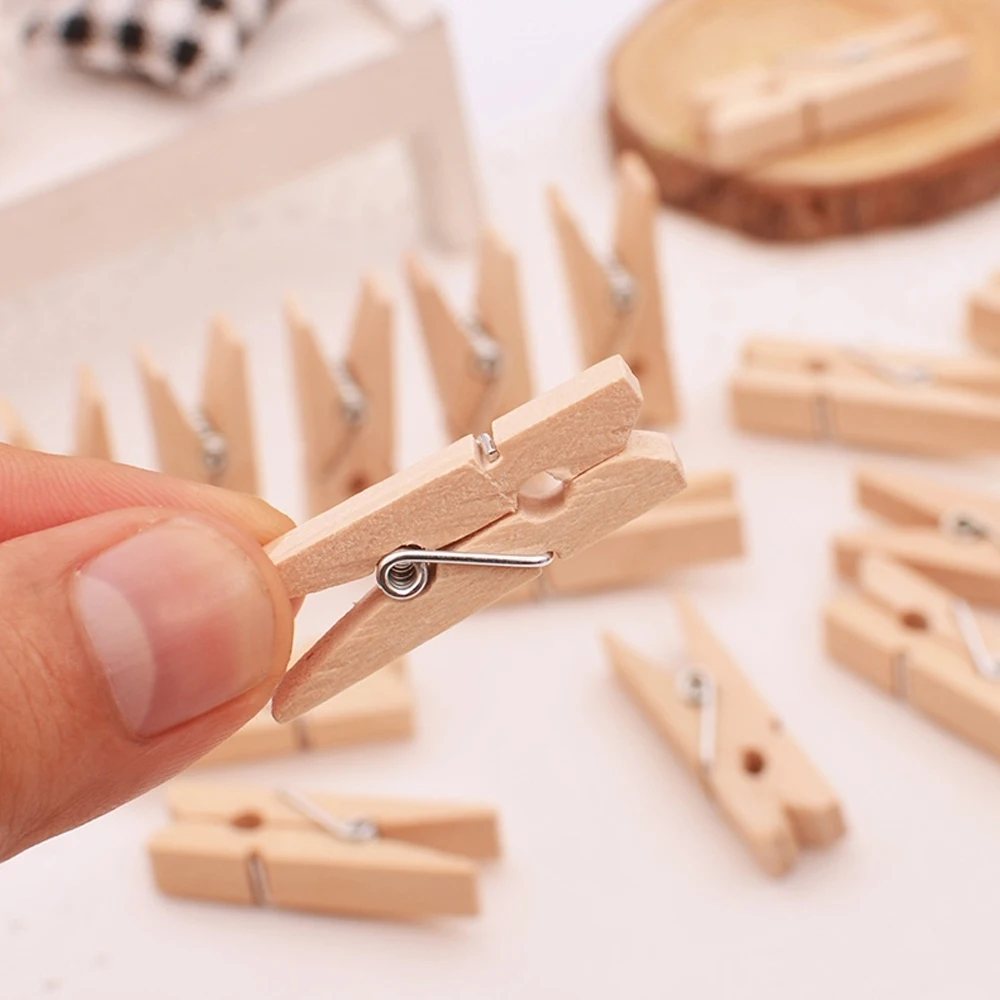 50Pcs/Pack Mini Photo Clothes Clip Wooden Home Organizer Clothespin Peg