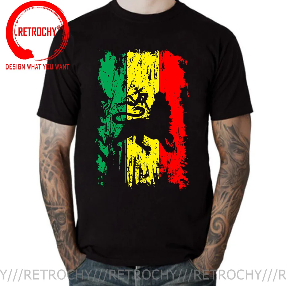 Abbigliamento Distressed Rasta Flag Lion Of Judah T Shirt Uomo Giamaica Rastafari Reggae Music T-Shirt Etiopia Zion Lion King Tee Shirt