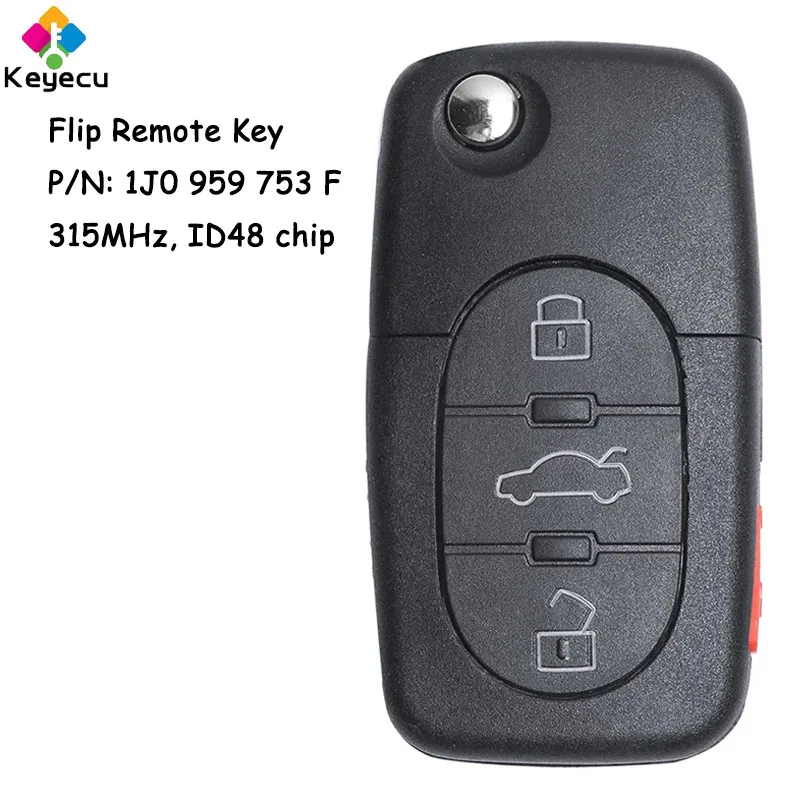 Ключ автомобильный KEYECU 315 МГц 959 кнопки для Volkswagen Beetle Golf Passat Jetta Rabbit P/N: 1J0 753 F |