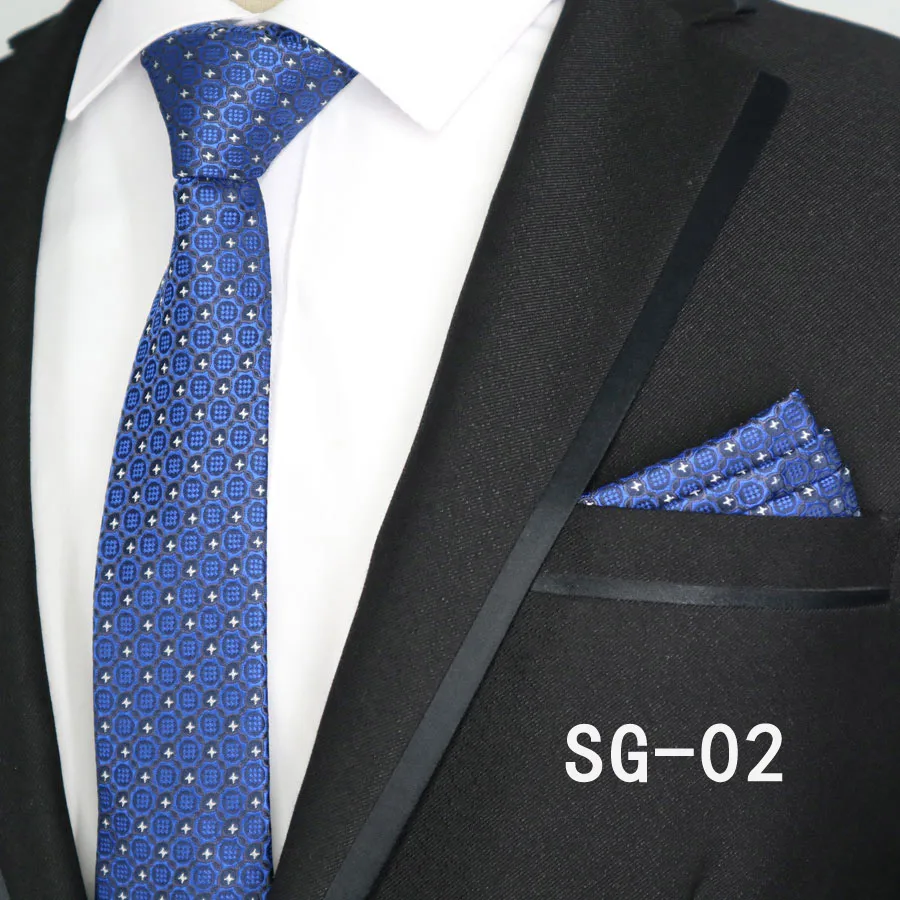 6 см мужской галстук набор Карманный квадратный Полосатый горошек Пейсли мужские галстуки тонкий соответствующий платок узкий галстук на шею Бизнес Свадьба вечеринка - Цвет: SMT03-HJL-SG-02
