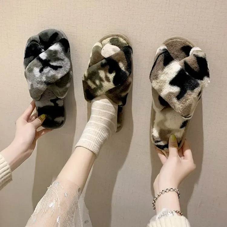 

Женские новые шерстяные тапочки, осень и зима, модные домашние тапочки на плоской подошве, хлопковые тапочки с открытым носком