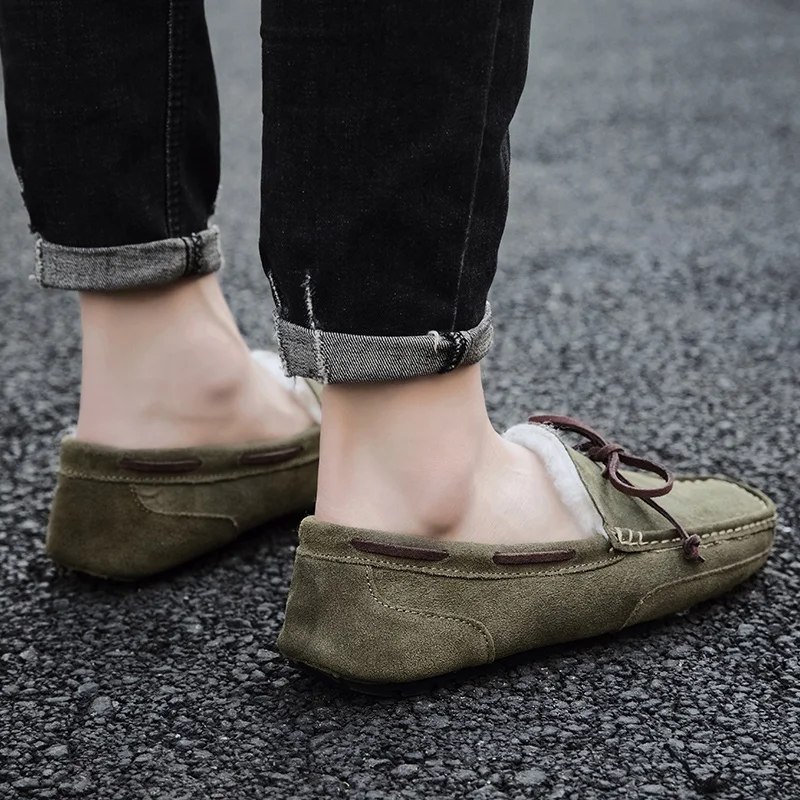 Large Size 38-47 Brand Fashion Winter Fur Moccasins Men Loafers High Quality Suede Leather Shoes Men Flats Gommino Driving Shoes 6