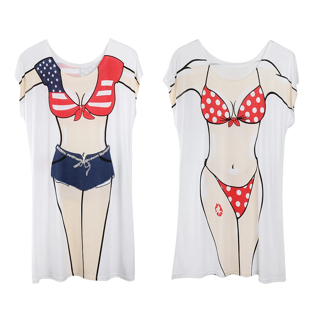 2 Pieces Women’s American Cowboy Dot Summer Beach Bikini Cover-up T-shirt Tee Top Birthday Hen Night Souvenir Pajamas
