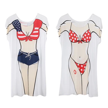

2 Pieces Women’s American Cowboy Dot Summer Beach Bikini Cover-up T-shirt Tee Top Birthday Hen Night Souvenir Pajamas