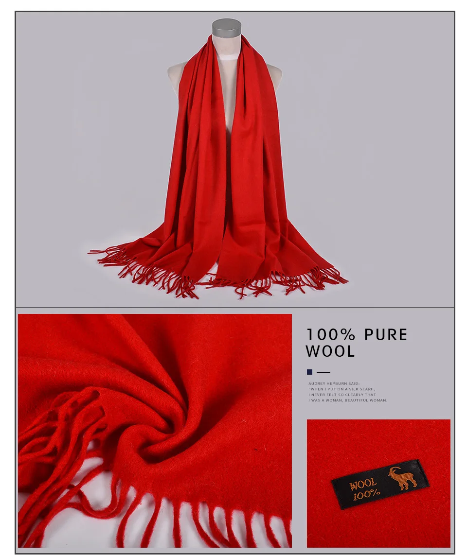 [BYSIFA] женский шерстяной шарф шали однотонный длинный шейный шарф обертывание чистой шерсти женские верблюжьи кашемировые шарфы пашмины 200*50 см