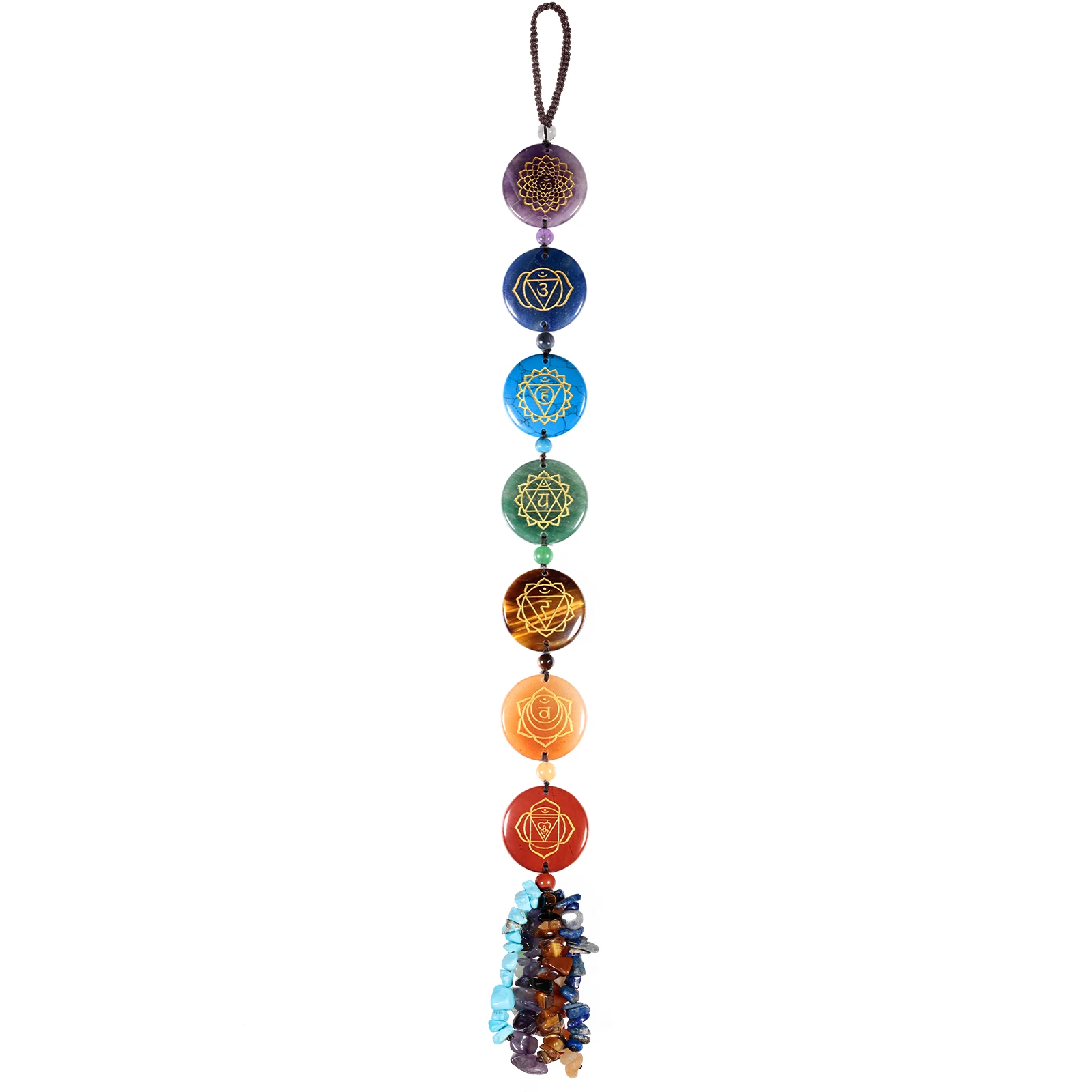 TUMBEELLUWA Natural Crystal Stone Wind Chimes 7 Chakra Tree Of Life Gravel Mineral Wall Window Car Hanging Ornaments Room Decor