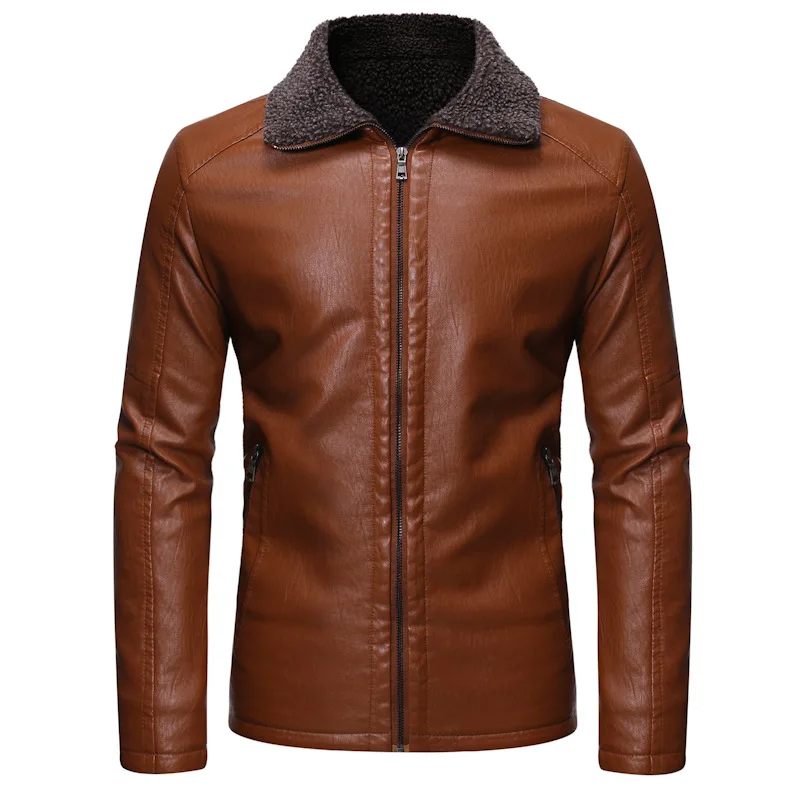 

MEN'S Leather Coat 2019 Autumn And Winter New Style Men Solid Color Casual Fur MEN'S Leather Coat
