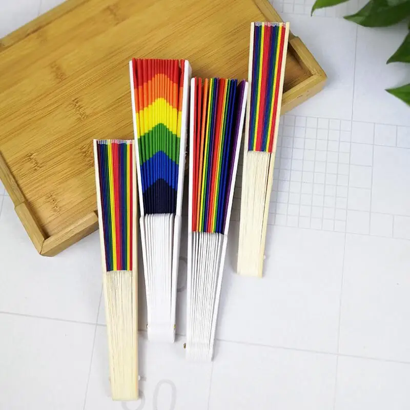 Радужный ручной вентилятор для вечерние украшения пластиковый складной танцевальный веер подарок вечерние блага LX8337