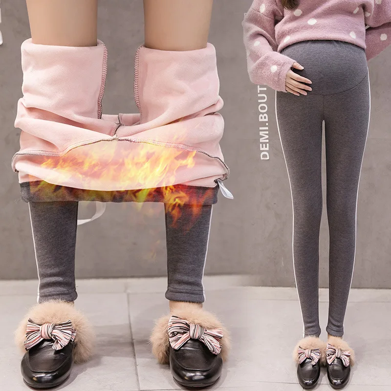 Warm Winter Maternity Leggings For Pregnancy Nursing Belly Thick Velvet Pencil Pants For Pregnant Fitness Casual Clothes 2