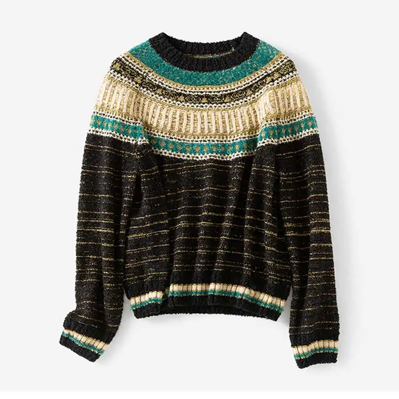Богемный Вдохновленный ананас Золотые женские пуловеры свитера Длинные рукава зимний женский трикотажный свитер высокая мода Джемперы Новинка