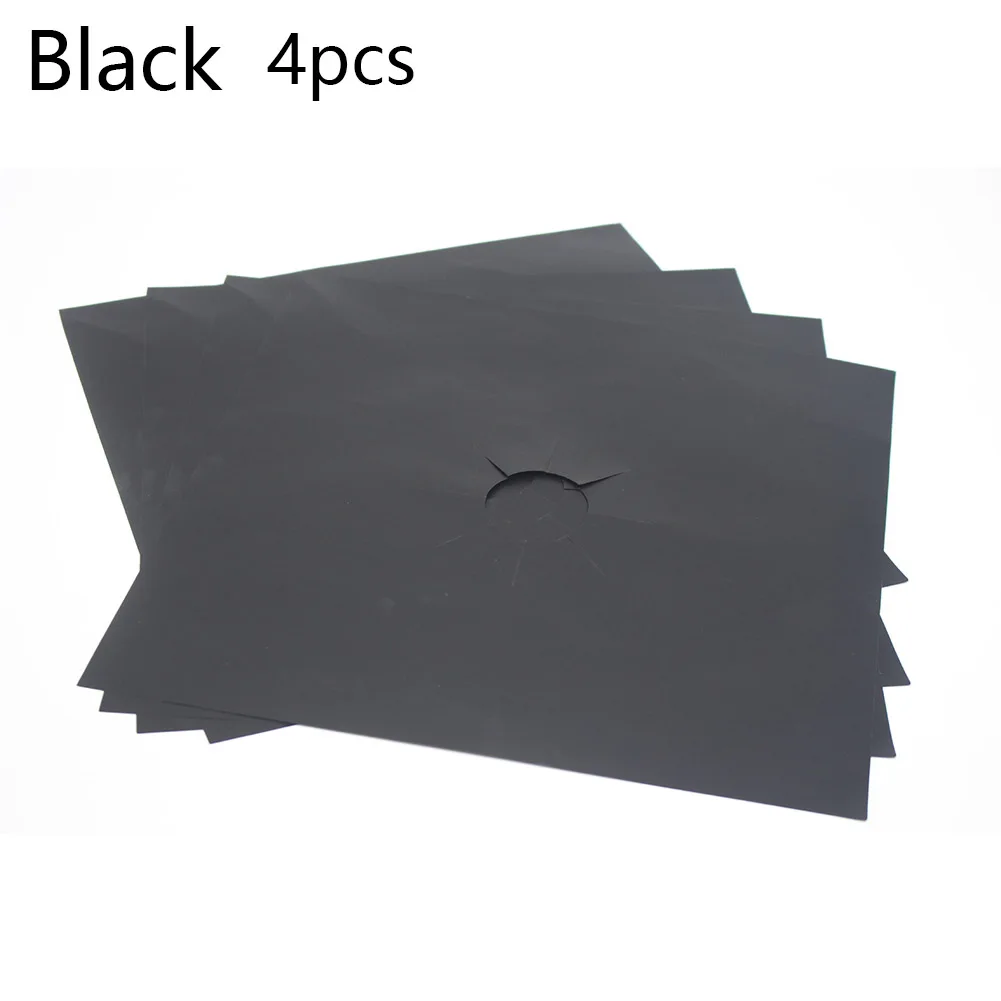 black 4 шт черные Серебряные газовые протекторы для плиты многоразовые газовые плиты крышки горелки лайнер коврик пожарные травмы защита кухонные аксессуары - Цвет: black