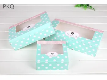 

1/2/4/6/8 cakes Blue Paper Gift Box With Window Wedding Party Kraft Paper Cake Food Packaging box Candy Cookies Cupcake box 30pc