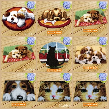 

Diy Needlework Mat Embroidery 3D Cat Dog Latch Hook Kussen Bloem Kit Almofadas Smyrna Knooppakket Klink Haak Kleed Bloemen Kits