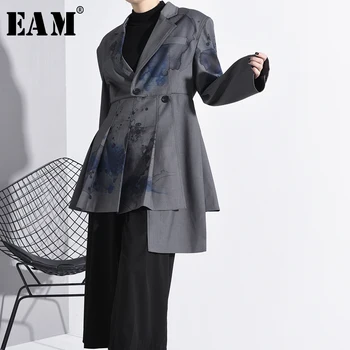 

[EAM] Women Pattern Print Asymmetrical Blazer New Lapel Long Sleeve Loose Fit Jacket Fashion Tide Spring Autumn 2020 1N11902