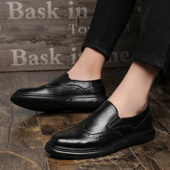 

men shoes leather brogue loafers Stylish Gentleman's slip on fashion comfortable formal shoes men moccasins Comfortable Sneakers