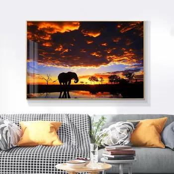 

Black Africa Elephants Clouds Wild Animals Art Canvas Painting Posters and Prints Cuadros Wall Art Pictures For Living Room Dec