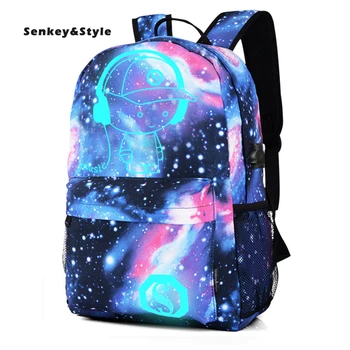 

Senkey &Style New Male Luminous Backpack Oxford Cloth Men's Printed Backpacks Middle School Student Bags Leisure Travel Backbag