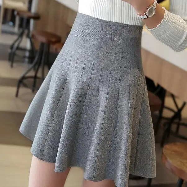 Falda de punto de mujer Otoño Invierno Sexy sólido cintura faldas paraguas Falda señoras Mini falda DF812 - AliExpress