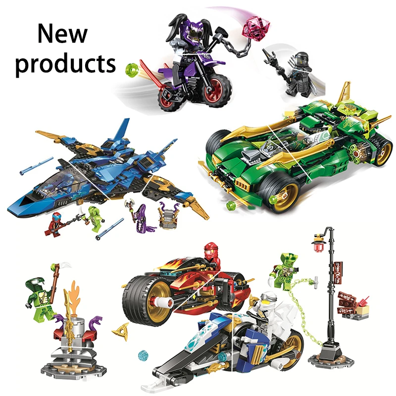 Compatível para crianças conjunto blocos de construção série ninja storm fighter noite carro motocicleta modelo brinquedo presente