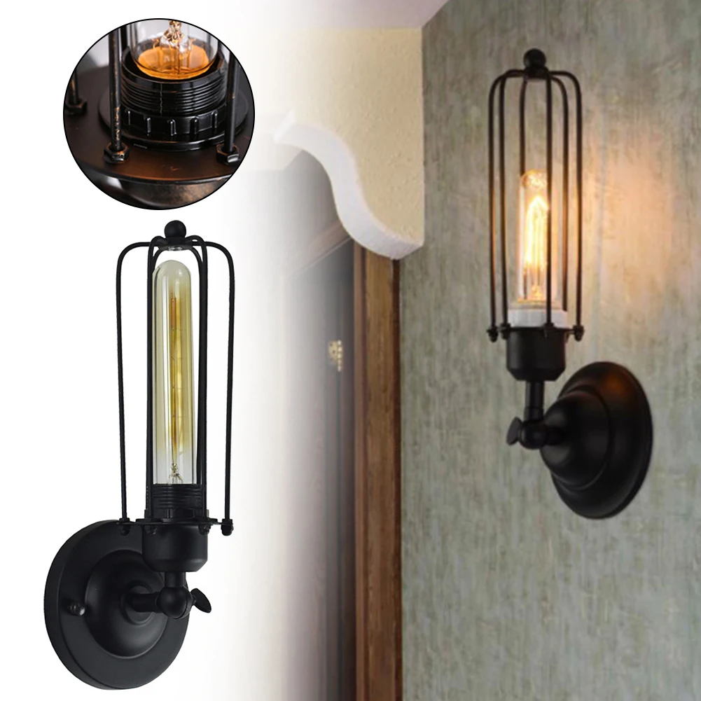

Rustic Wire Cage Farmhouse Light Fixtures Headboard E27 Loft Iron Bedroom Porch Home Decor Wall Sconces Industrial Vintage