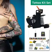 10 цветов, набор чернил для татуировки, одиночные машины, набор для татуировки с черным светодиодный дисплеем, источник питания для тату, полные комплекты для татуировки PX110025