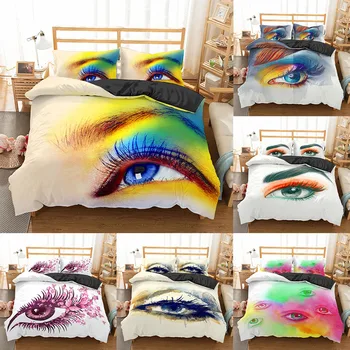

Homesky Charming Eyes Bedding Set Colorful Eyes Pattern Quilt Cover Set 2/3 Piece Duvet Cover Home Textile Bed Linen