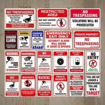 

No Trespassing Sign Warning Black Red White Metal Sign Video Surveillance Sign Wall Decor Yard Sign No Entry Metal Signs