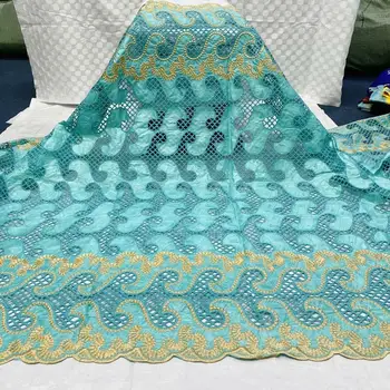 

High quality 5 yards bazin riche 2020 best-selling African royal blue+gold fabric 5 yards mesh tulle lace wedding dress