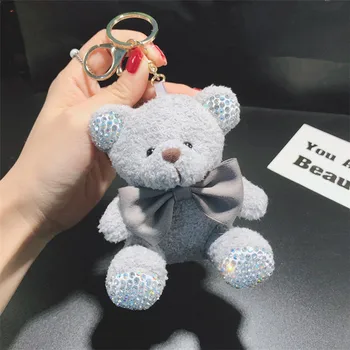 

Cute plush Teddy sitting position bear keychain flash diamond doll car key chain ring ladies bag pendant cute keychain